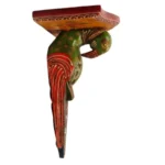 Multi Color Hand Embossed Parrot Bird Wooden Wall Shelf