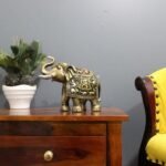 Luxurious Multicolor Fiber Elephant Showpiece Trunk Up Golden Emboss Figurine Home Decor