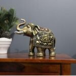 Luxurious Multicolor Fiber Elephant Showpiece Trunk Up Golden Emboss Figurine Home Decor - Image 2