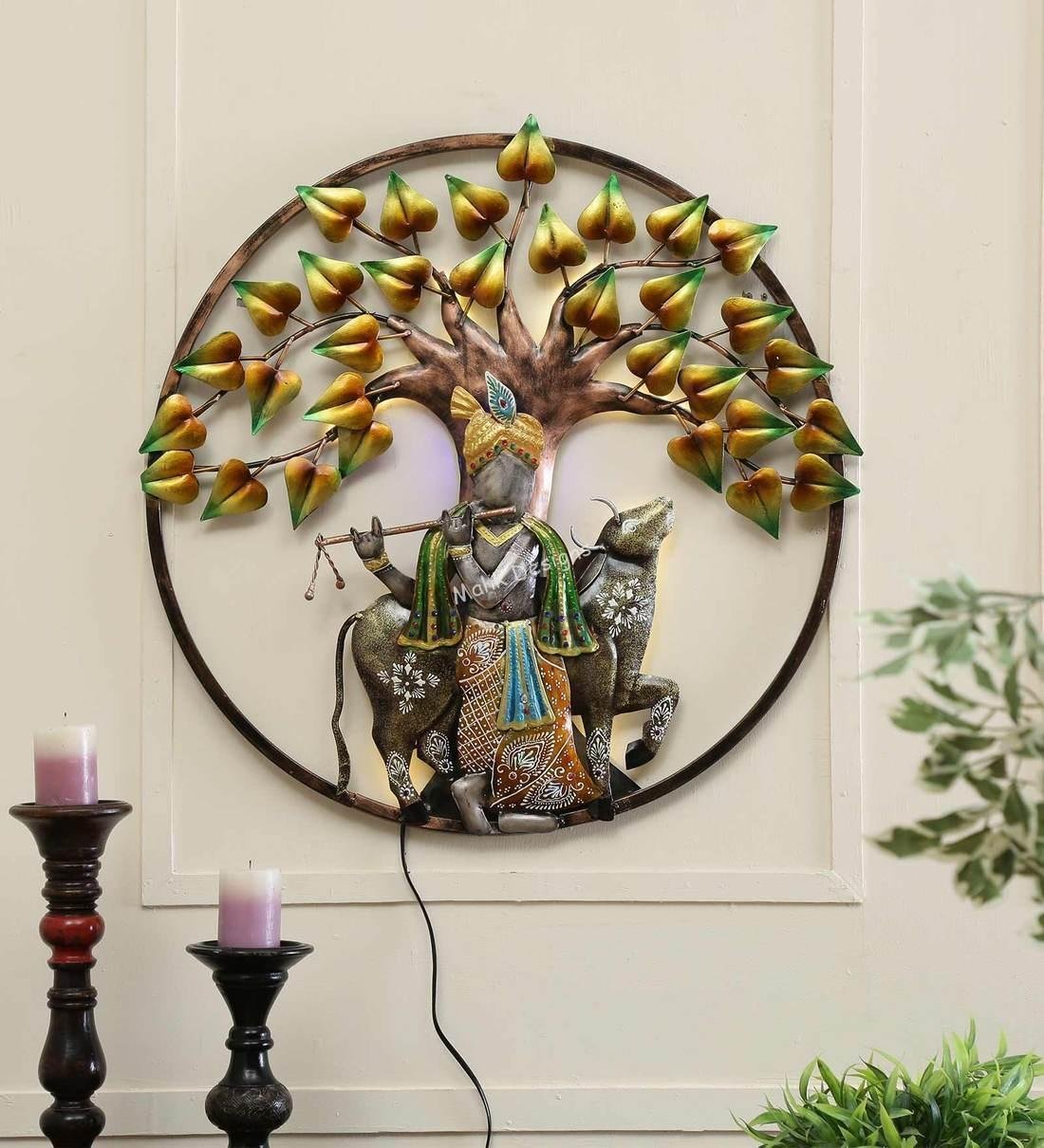 M-1268-3.jpg Metal Multi Color Spiritual Krishna Home Decor, Wall Decor Or Table Decor - Image 1